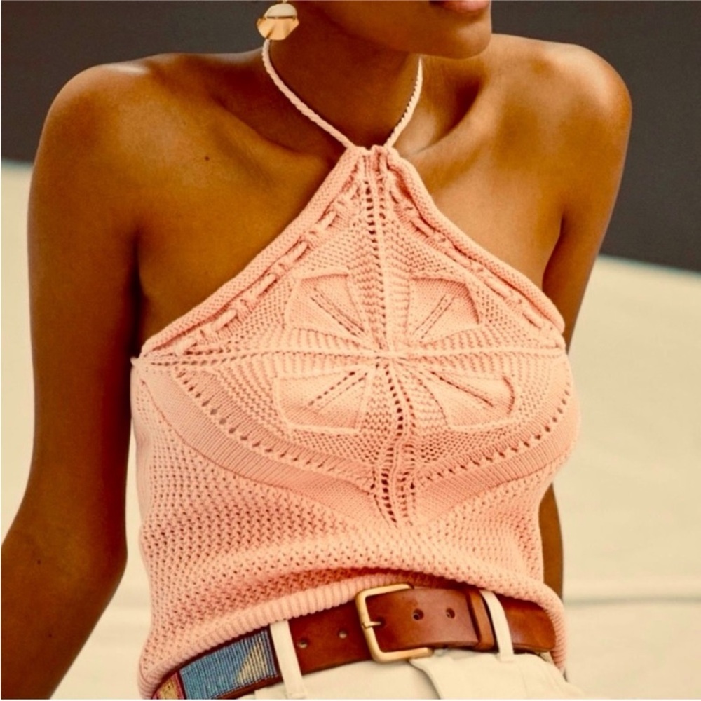 525 NWT Fauxchet Halter Top Taffy Beachy Boho Preppy Womens M